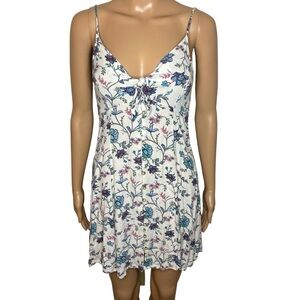 American Eagle White Floral V-Neck Tie Front Sleeveless Mini Sundress Dress